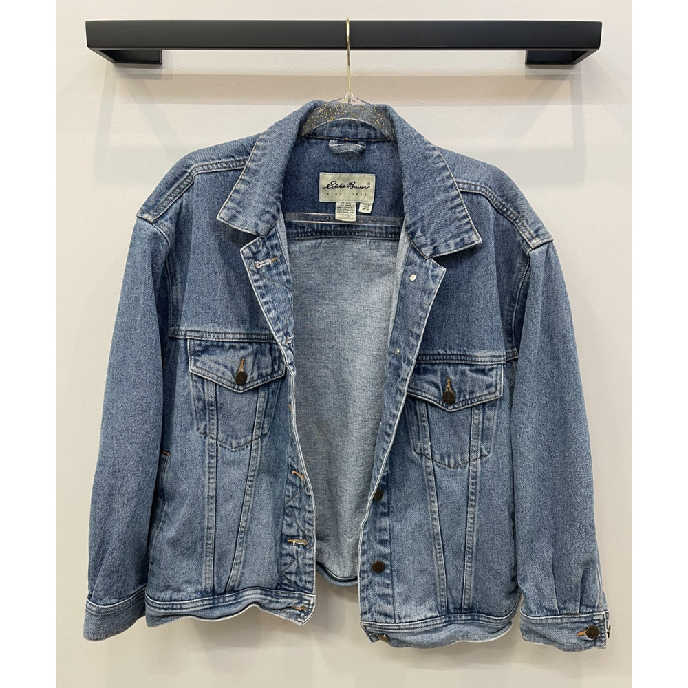 Eddie Bauer Denim Jacket Women M Blue Jean Button Front Cotton Casual Classic